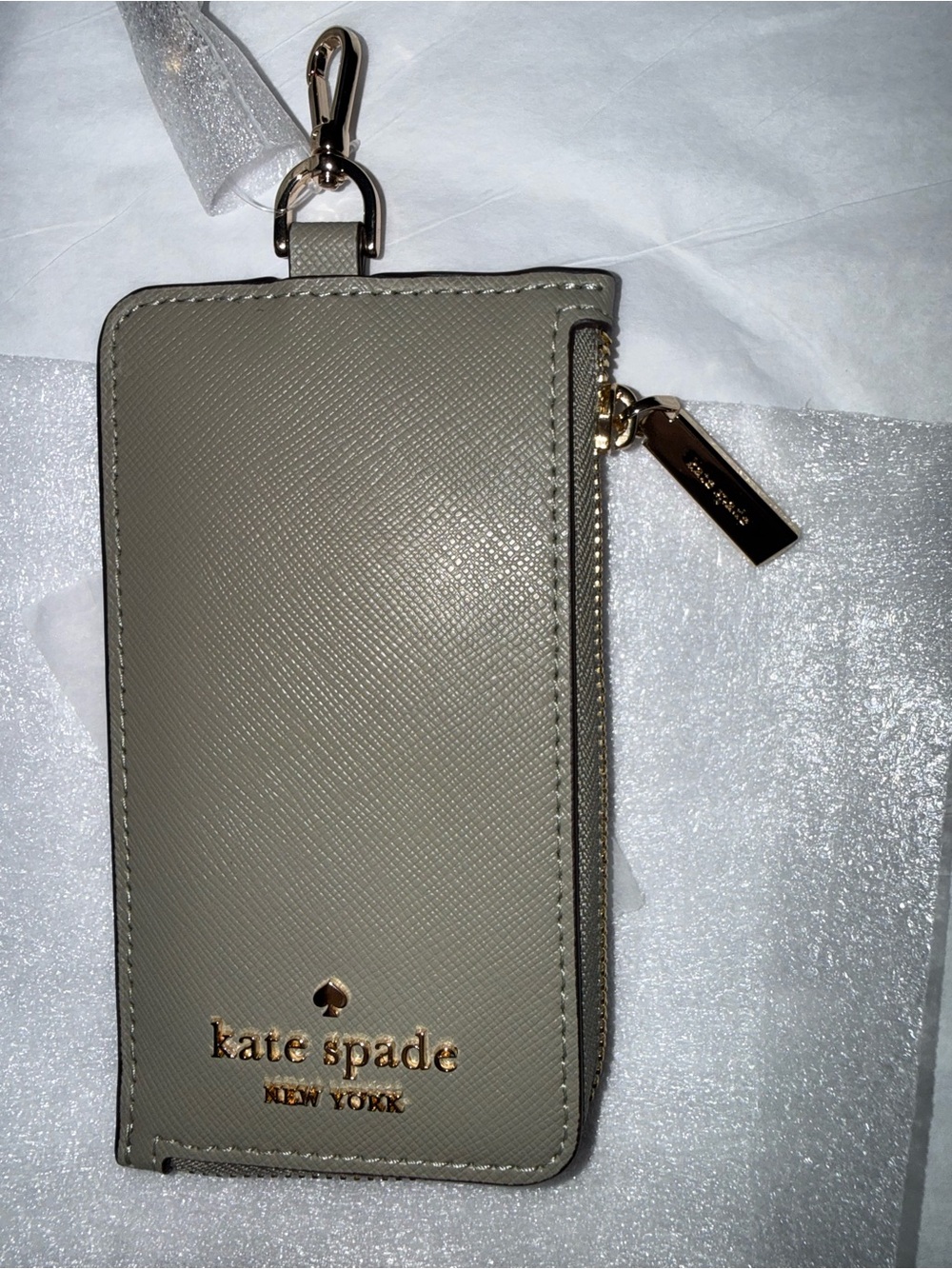 kate spade gray leather cardholder with key clip